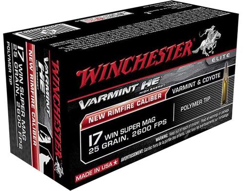 Winchester Super X Rimfire Ammunition X17W25, 17 WSM, JHP, 25 gr, 2600 fps, 50 Rds/Bx