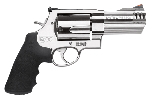 Smith & Wesson 500 Revolver 163504, 500 S&W, 4", Rubber Grip, Satin Stainless Finish, 5 Rd