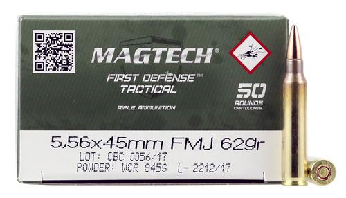 Magtech Rifle Ammunition 556B, 5.56x45mm NATO, Full Metal Jacket (FMJ), 62 gr, 1311 ft lbs, 50 Rd/Bx