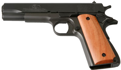 Taylors 1911 Pistol w/Smooth Arched Mainspring Housting 1911AS, 45 ACP, 5 in, Checkered Wood Grip, Black Finish, 8 Rd