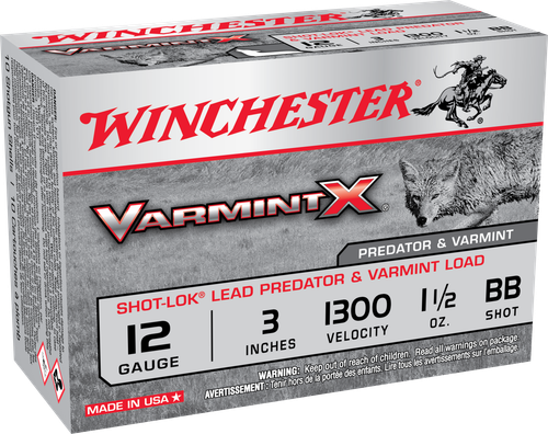Winchester Varmint X Shotshells X123VBB, 12 Gauge, 3", 1-1/2 oz, 1300 fps, BB Lead Buckshot, 10 Rds/bx