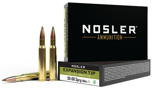 Nosler E-Tip Rifle Ammunition 40036, 30-06 Springfield, E-Tip Lead-Free, 168 gr, 2800 fps, 20 Rd/Bx