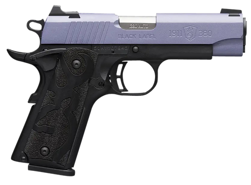 Browning Arms 1911 Black Label Pistol 051986492, 380 ACP, 3.63", Black Laminate Wood Grips, Crushed Orchid Cerakote Slide, 10 Rds
