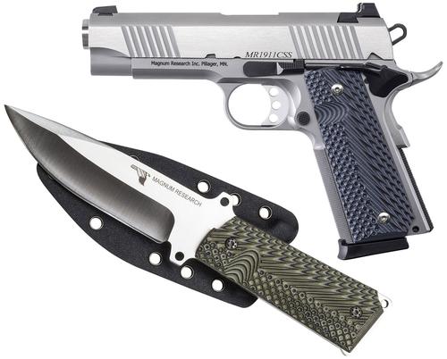 Magnum Research 1911C w/Knife Pistol DE1911C9SSK, 9mm Luger, 4.33in, Black/Gray G10, Stainless Finish, 8 Rds