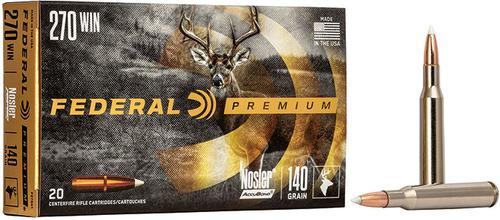 Federal Premium Vital-Shok Rifle Ammunition P270A1, 270 Winchester, Nosler AccuBond, 140 GR, 2950 fps, 20 Rd/bx