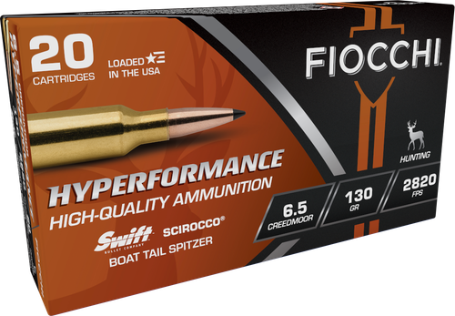 Fiocchi Extrema Rifle Ammunition 65CMSCA, 6.5 Creedmoor, Swift Scirocco II Boat Tail Spitzer, 130 gr, 2820 fps, 20 Rd/Bx