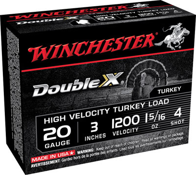 Winchester Supreme High Velocity Turkey Shotshells STH2034, 20 Gauge, 3", 1-5/16 oz, 1200 fps, #4 Copper Pltd Lead Shot, 10 Rd/bx