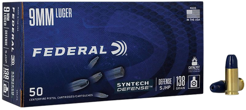 Federal Syntech Pistol Ammunition S9SJT2, 9mm Luger, Segmented JHP, 138 gr, 1050 fps, 50 Rd/Bx