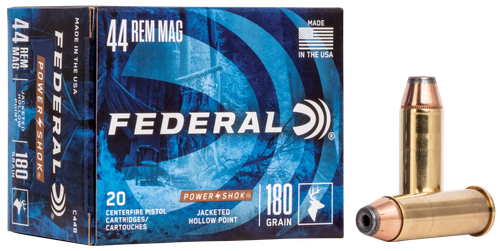 Federal Personal Defense Handgun Ammunition C44B, 44 Remington Mag, Jacketed Hollow Point (JHP), 180 GR, 1490 fps, 20 Rd/bx