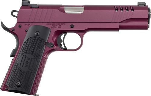 Kahr 1911 Pistol 1911TCAC9, 45 ACP, 5in, Armor Black Cerakote Engraved Aluminum Grips, Black Cherry Cerakote Finish, 7 Rds