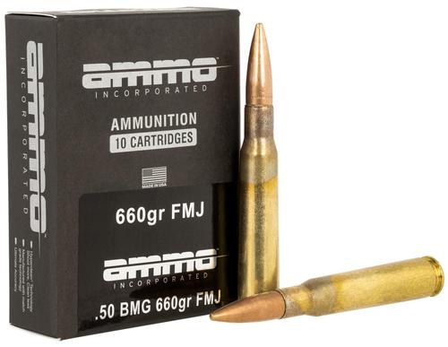 Ammo Inc Rifle Ammunition 50BMG660FMJA10, 50 BMG, Full Metal Jacket, 660 gr, 10 Rd/Bx
