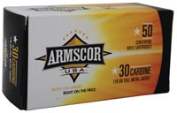Armscor Rifle Ammunition FAC30C-1N, 30 Carbine, Full Metal Jacket, 110 GR, 50 Rd/bx