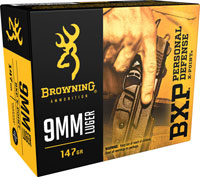 Browning BXP Personal Defense Pistol Ammunition B191700091, 9mm, JHP, 147 GR, 1000 fps, 20 Rd/bx