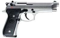 Beretta 92 FS Semi-Auto Pistol JS92F520M, 9mm, 4.9", Black Synthetic Grips, Stainless Steel Finish, 15 Rds