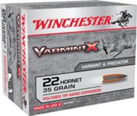 Winchester Varmint-X Rifle Ammunition X22P, 22 Hornet, Varmint, 35 GR, 3100 fps, 20 Rd/Bx