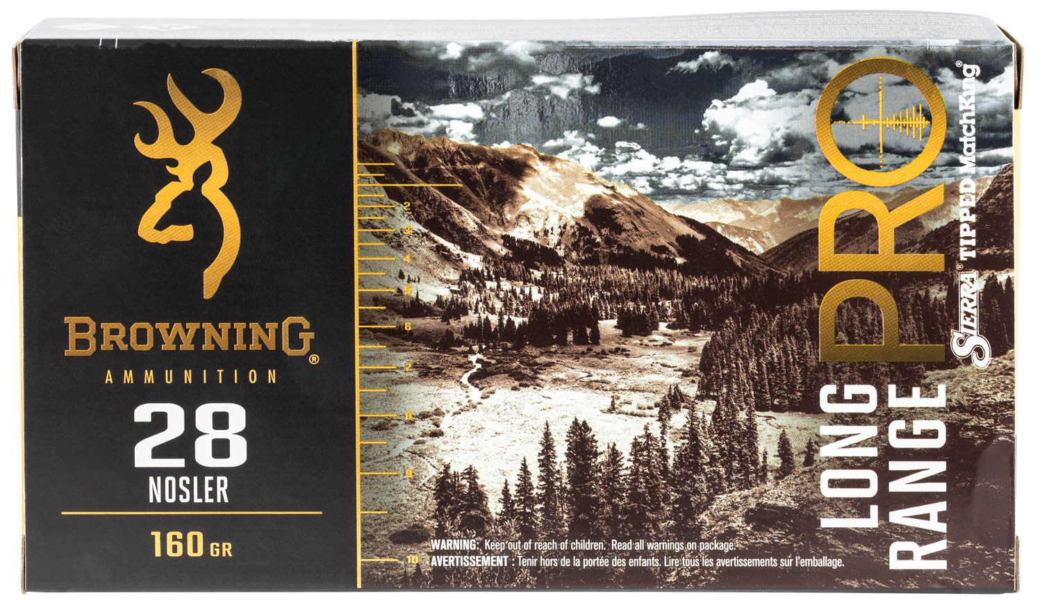 Browning Ammo Long Range Pro Rifle Ammunition B192500281, 28 Nosler, Sierra MatchKing BTPT, 160 gr, 3200 fps, 20 Rd/Bx