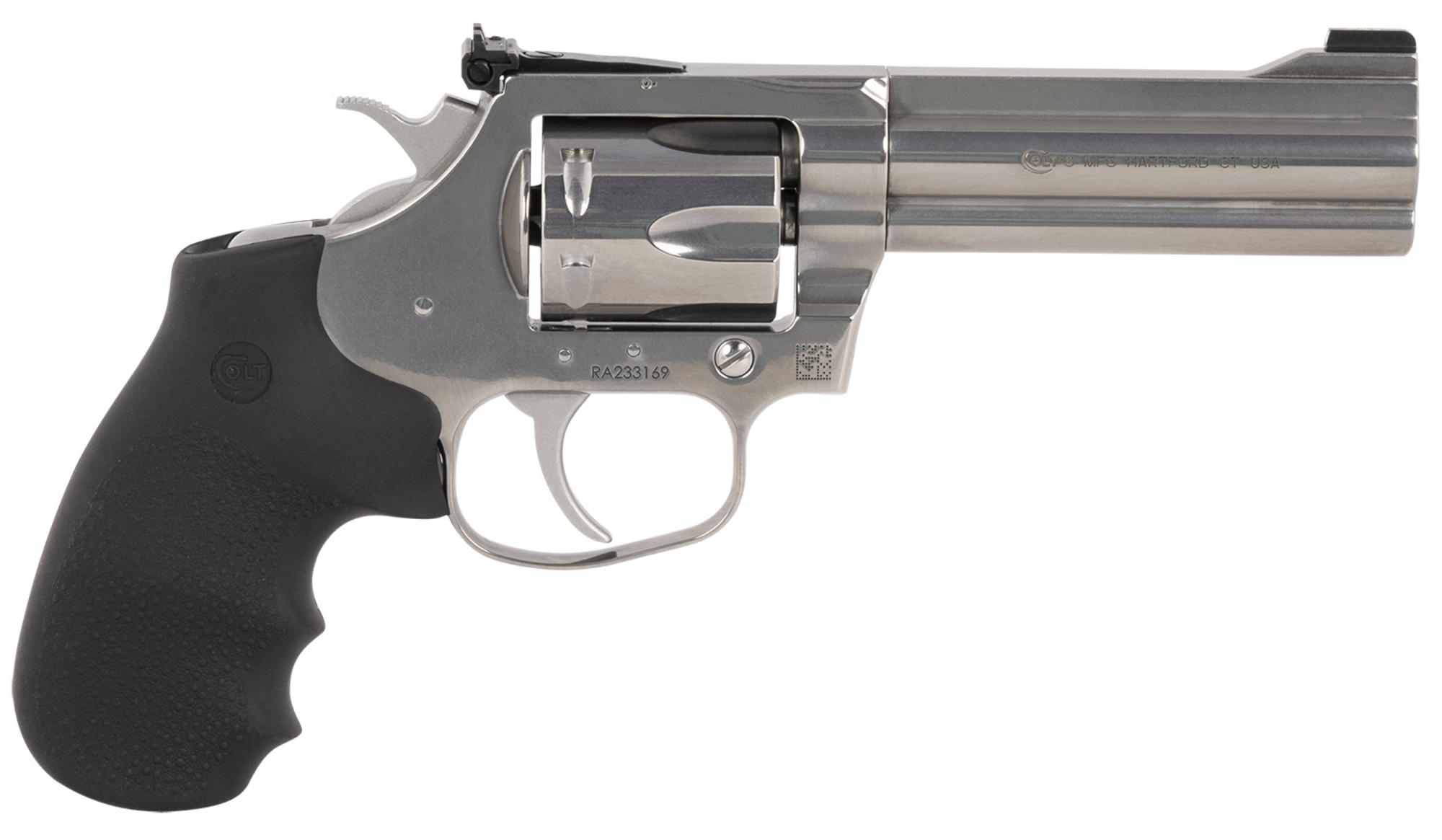 Colt King Cobra Revolver, KCOBRASB4NS, 357 Mag, 4.25", Hogue Rubber Grips, Brushed Stainless Steel Finish, 6 Rds