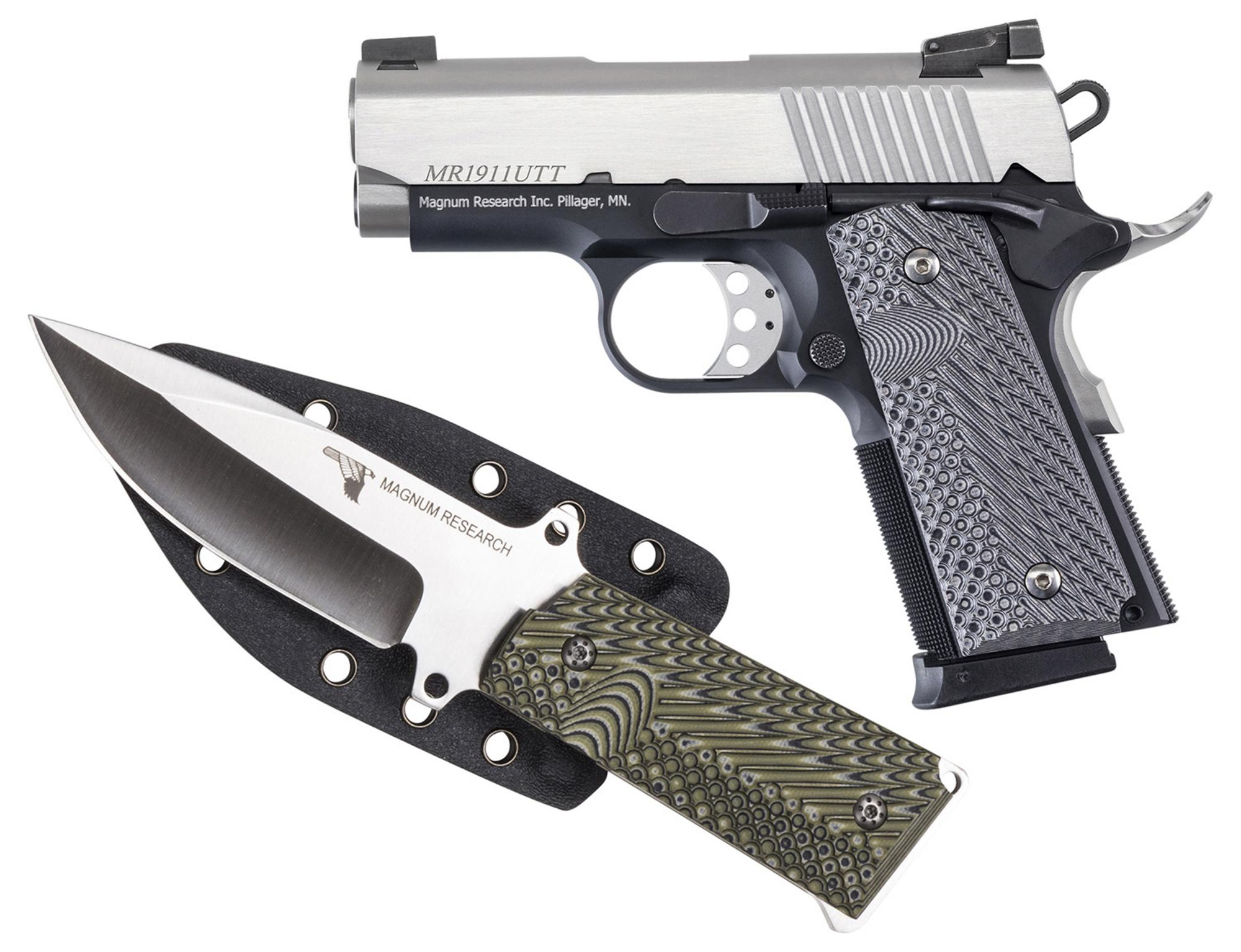 Mag Research 1911U, DE1911UTTK, 45 ACP, 3", G10 Grips, Two-Tone Finish, w/Knife, 6 Rds