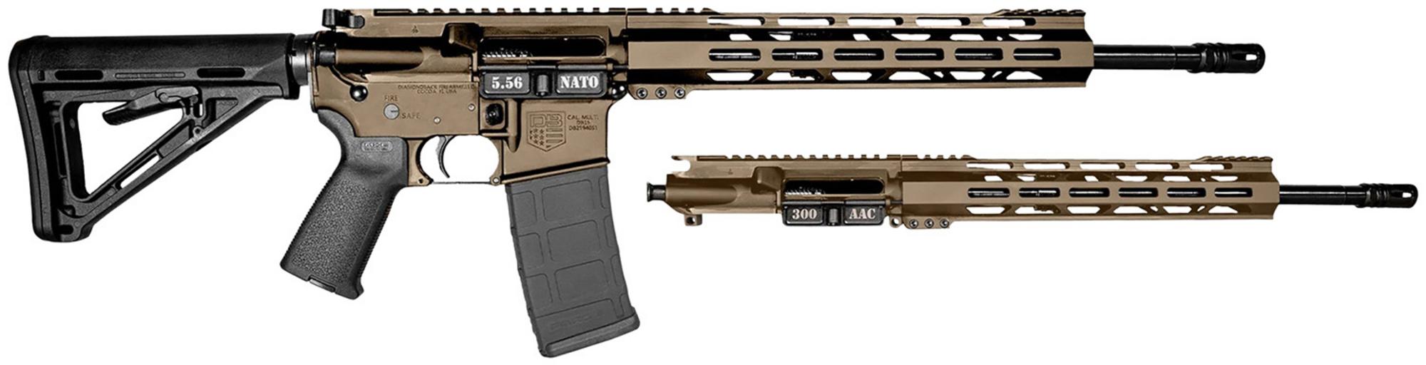 Diamondback DB-15 Semi-Auto Rifle Combo, DB1721K061, 300 Blackout/5.56 NATO, 16", Adjustable Carbine Stock, FDE Finish, 30 Rds