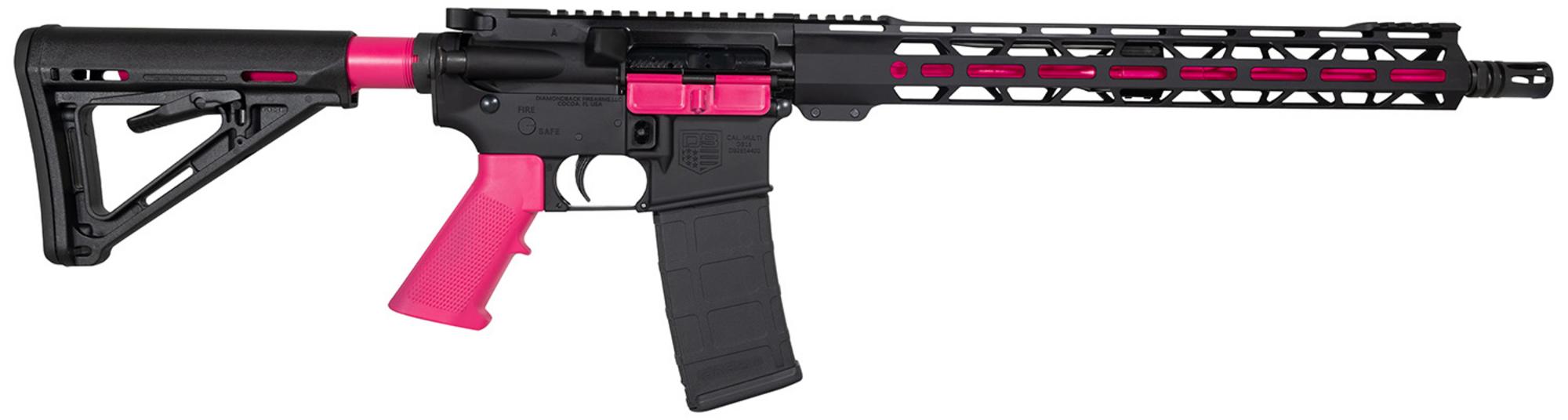 Diamondback DB-15, Semi-Auto Rifle DB175AK591, 5.56 NATO, 16", Magpul Carbine Stock, Black w/Pink Accents, 15" Handguard, 30 Rds