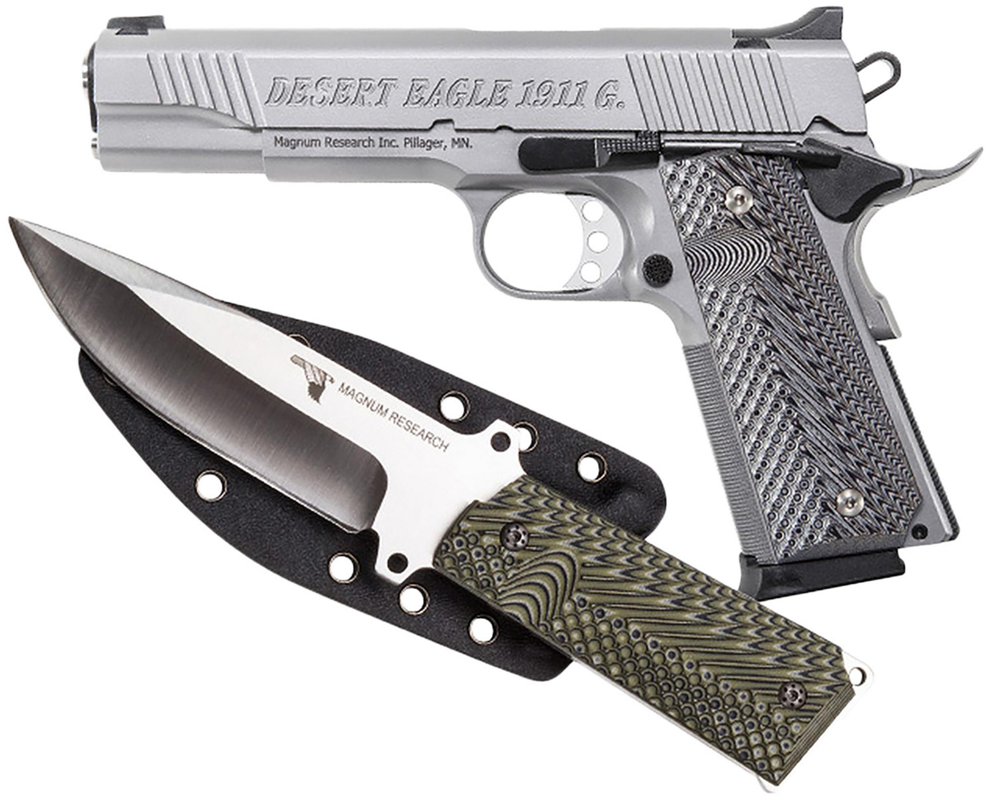 Mag Research Desert Eagle 1911K, DE1911GSSK, 45 ACP, 5.01", G10 Grips, Matte Stainless Finish, 8 Rds, w/Knife