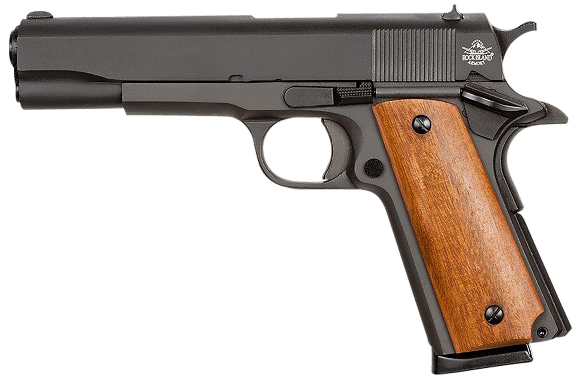 Rock Island Armory M1911A1 MA* Pistol 51421MA, 45 ACP, 5", Wood Grips, Black Parkerized Finish, 8 Rds