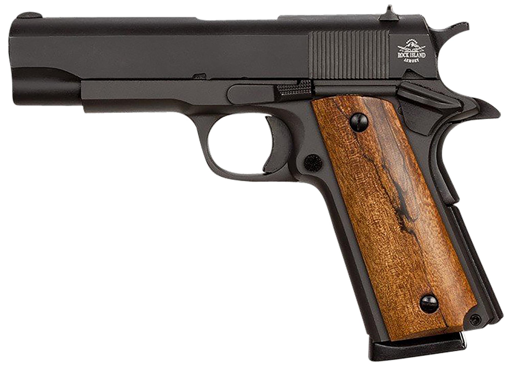 Rock Island Armory M1911A1 MA* Pistol 51417MA, 45 ACP, 4.20", Wood Grips, Black Parkerized Finish, 8 Rds