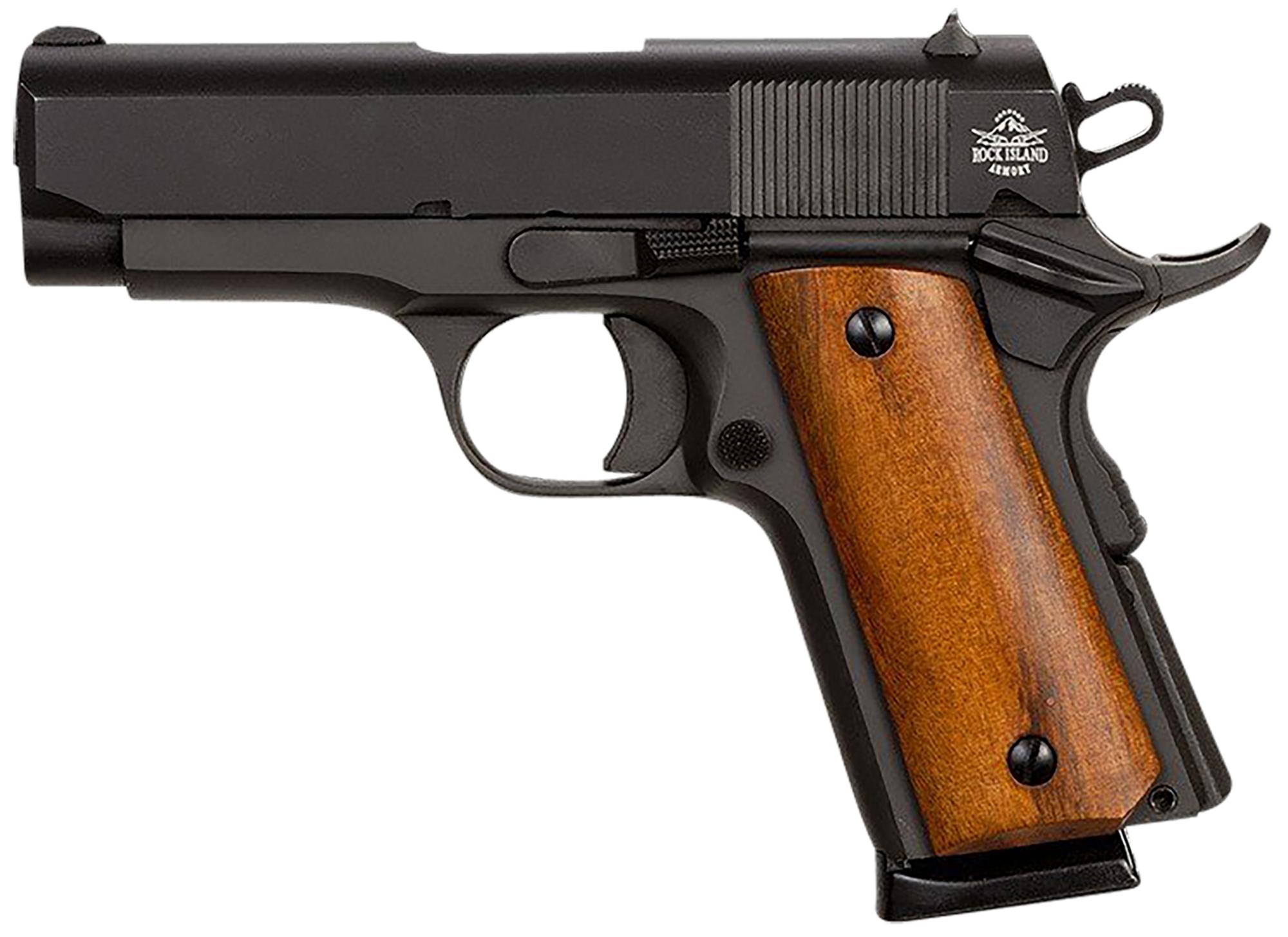 Rock Island Armory M1911A1 MA* Pistol 51416MA, 45 ACP, 3.50", Wood Grips, Black Parkerized Finish, 7 Rds