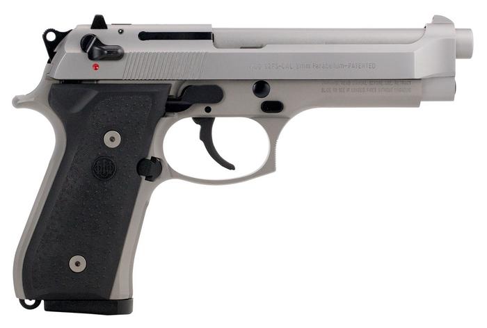 Beretta 92FS Inox *CA Compliant Pistol JS92F510CA, 9mm Luger, 4.9", Black Rubber Grips, Satin Anodized Finish, 10 Rds