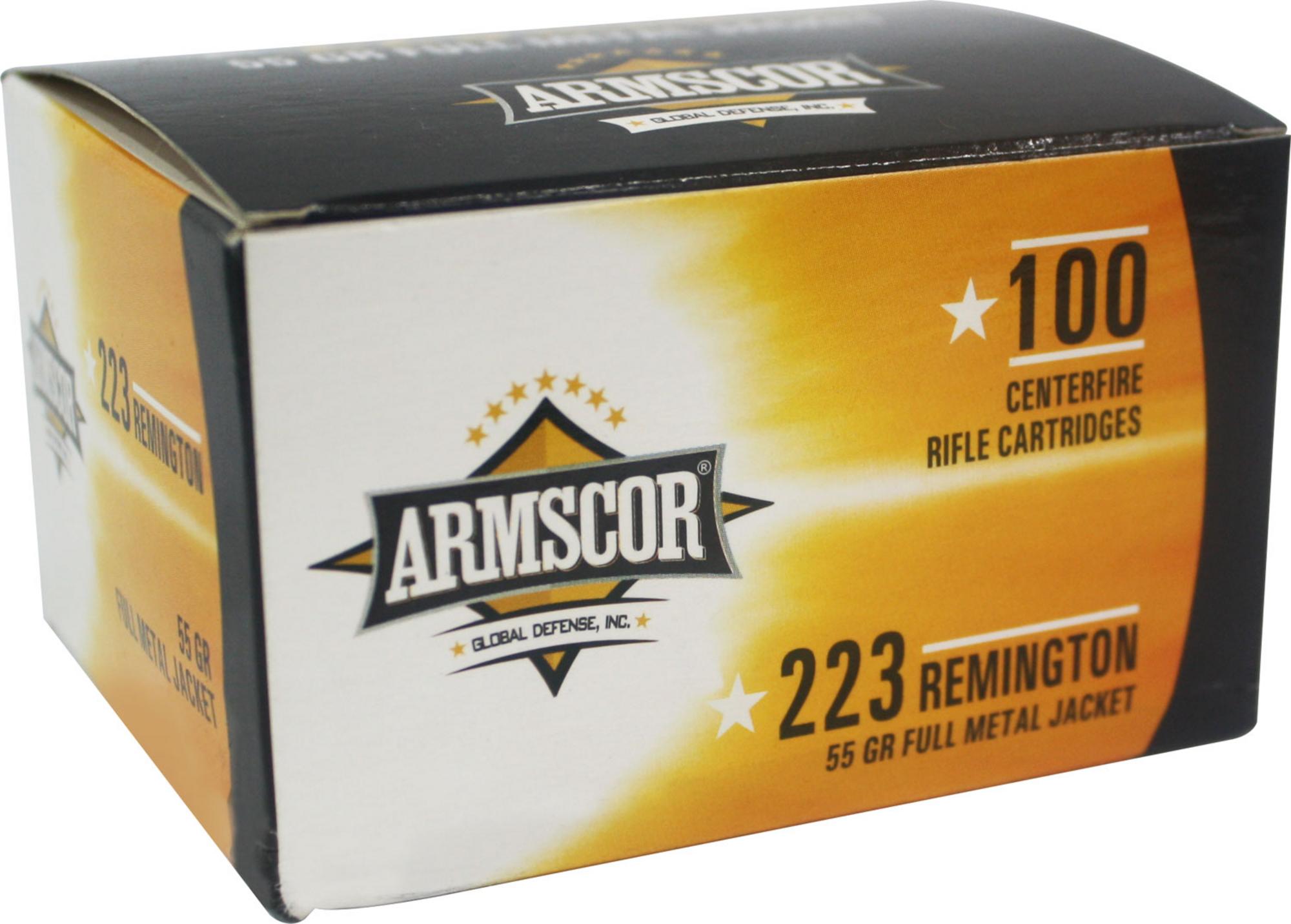Armscor Rifle Ammunition 50447, 223 Remington, Full Metal Jacket, 55 gr, 1099 ft lbs, 100 Rd/Bx