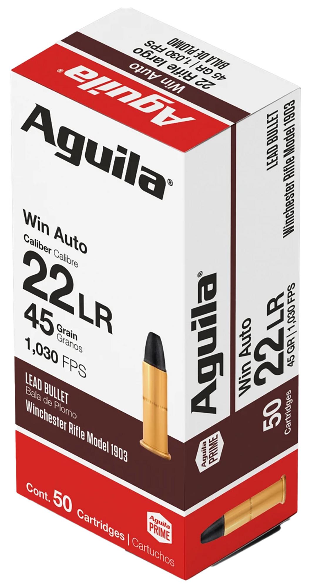 Aguila Target & Range Rimfire Ammunition 1B220504, 22 Win, Lead Round Nose, 45 gr, 1030 fps, 50 Rds/Bx