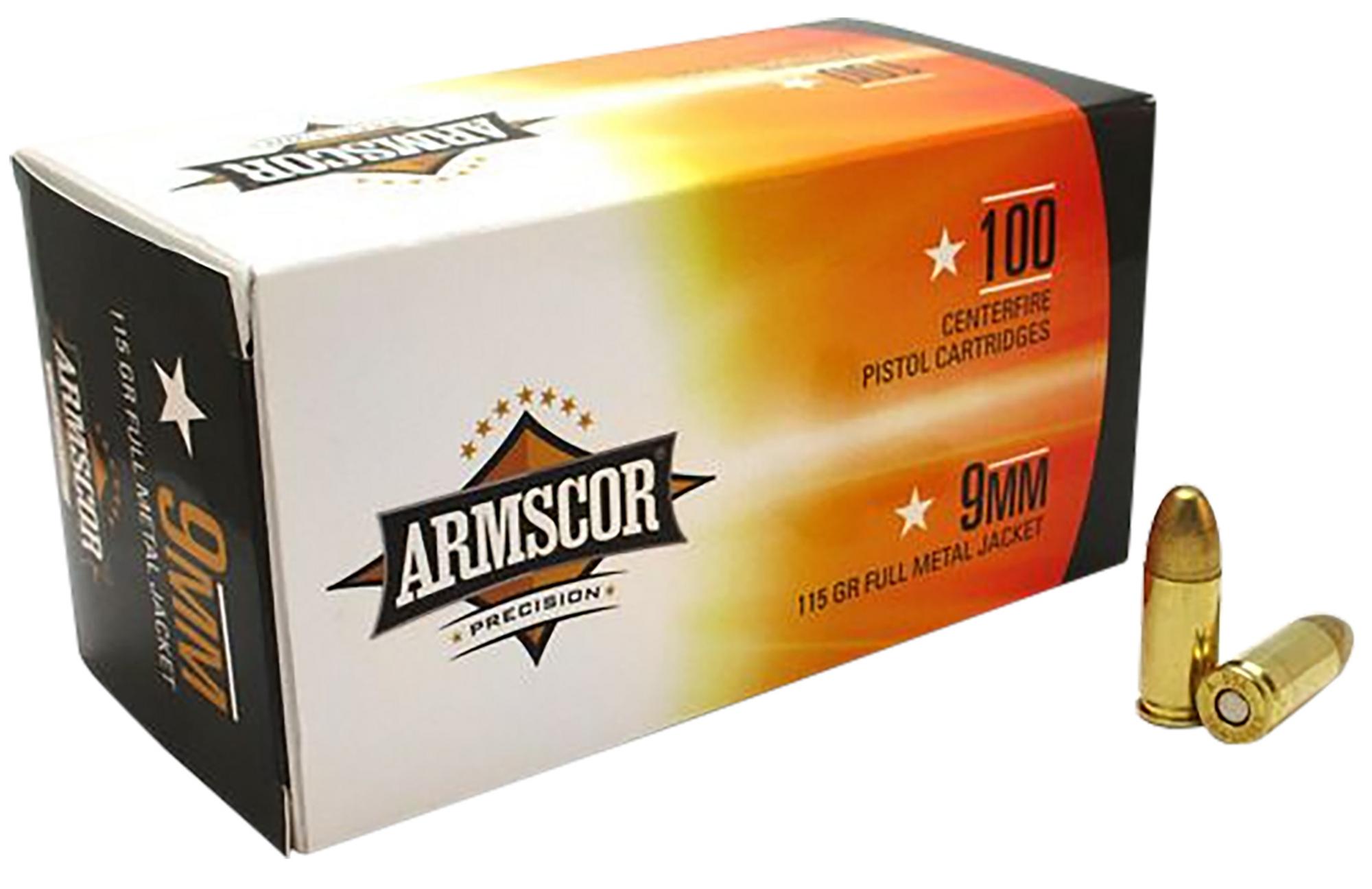 Armscor Pistol Ammunition 50444, 9mm Luger, Full Metal Jacket, 115 gr, 1097 fps, 100 Rd/Bx
