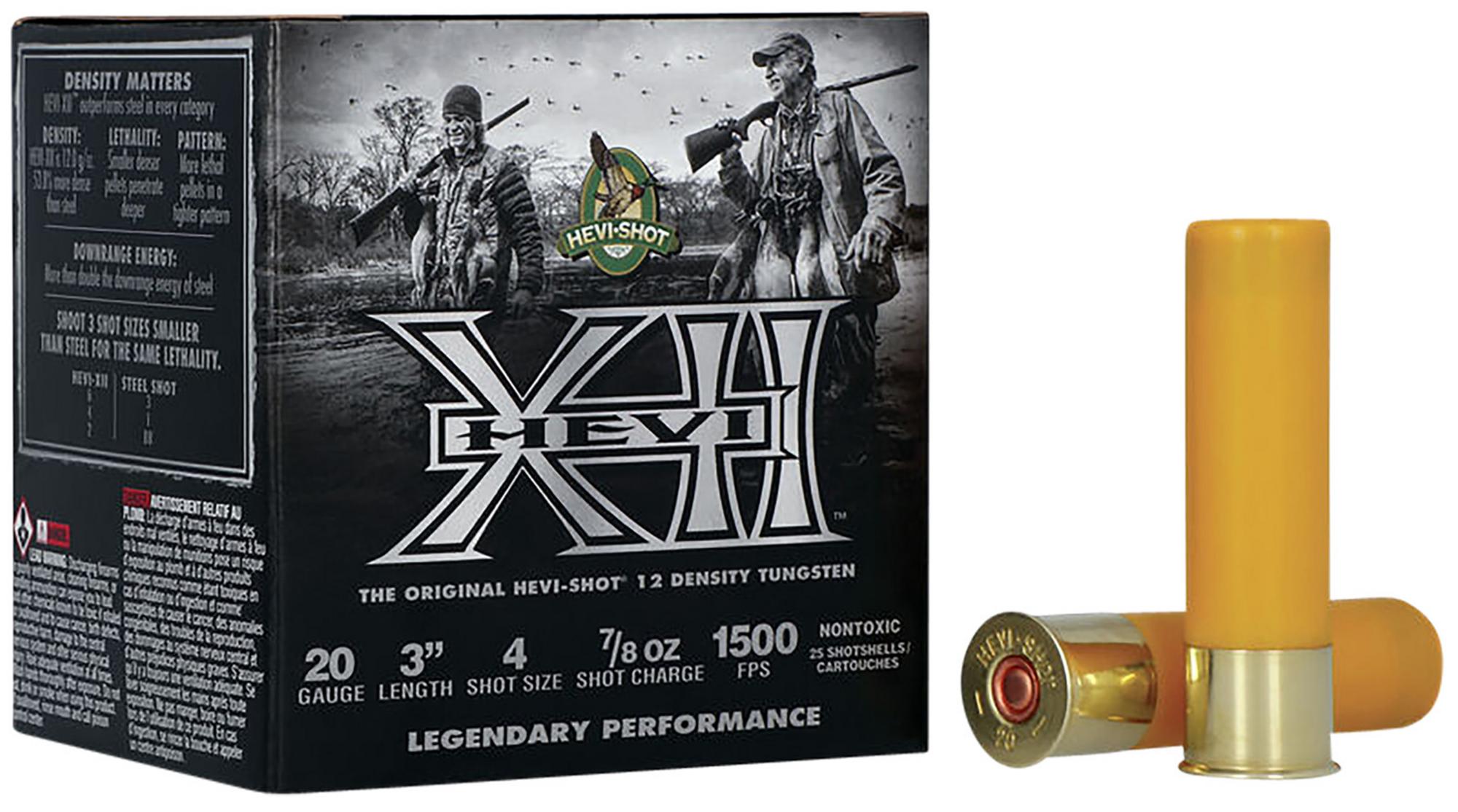 HEVI-Shot HEVI-XII Shotshells HS52204, 20 Gauge, 3", 7/8 oz, 1500 fps, #4 Shot, 25 Rds/box