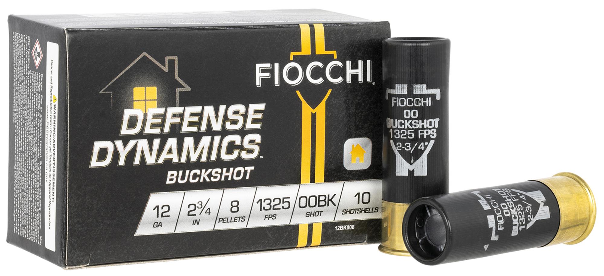 Fiocchi Defense Dynamics Shotshells 12BK008, 12 Gauge, 2-3/4", 8 Pellets, 1325 fps, #00 Buckshot, 10 Rds/box