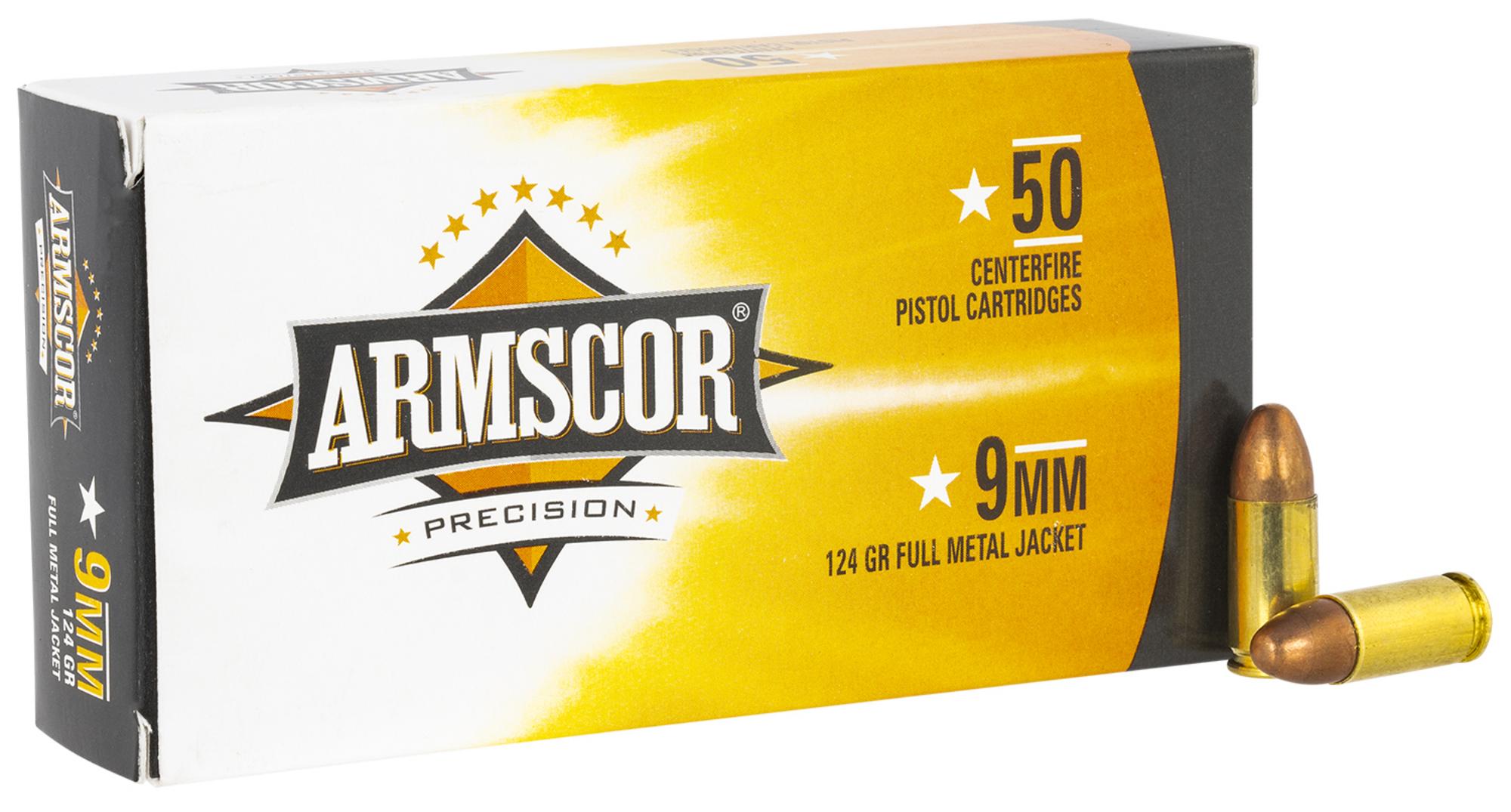 Armscor Pistol Ammunition 50041PH, 9mm Luger, Full Metal Jacket, 124 gr, 1092 fps, 50 Rd/Bx