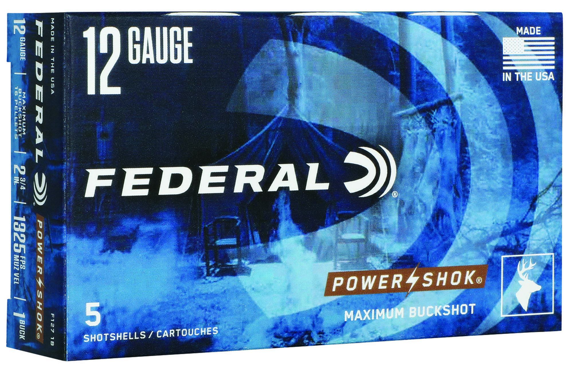 Federal Power-Shok Max Buck Shotshells F1271B, 12 Gauge, 2-3/4", 16 Pellets, #1 Buck, 5 Rds/box