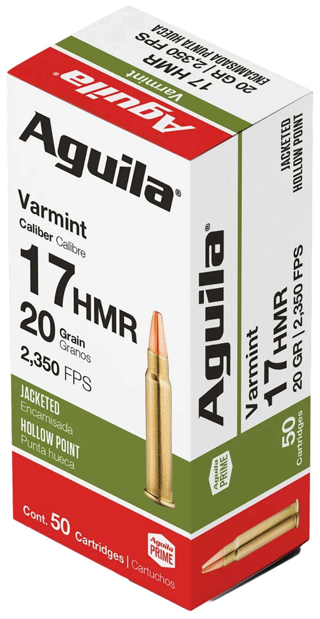 Aguila Target & Range Rimfire Ammunition 1B222347, 17 HMR, JHP, 20 gr, 1785 fps, 50 Rds/Bx