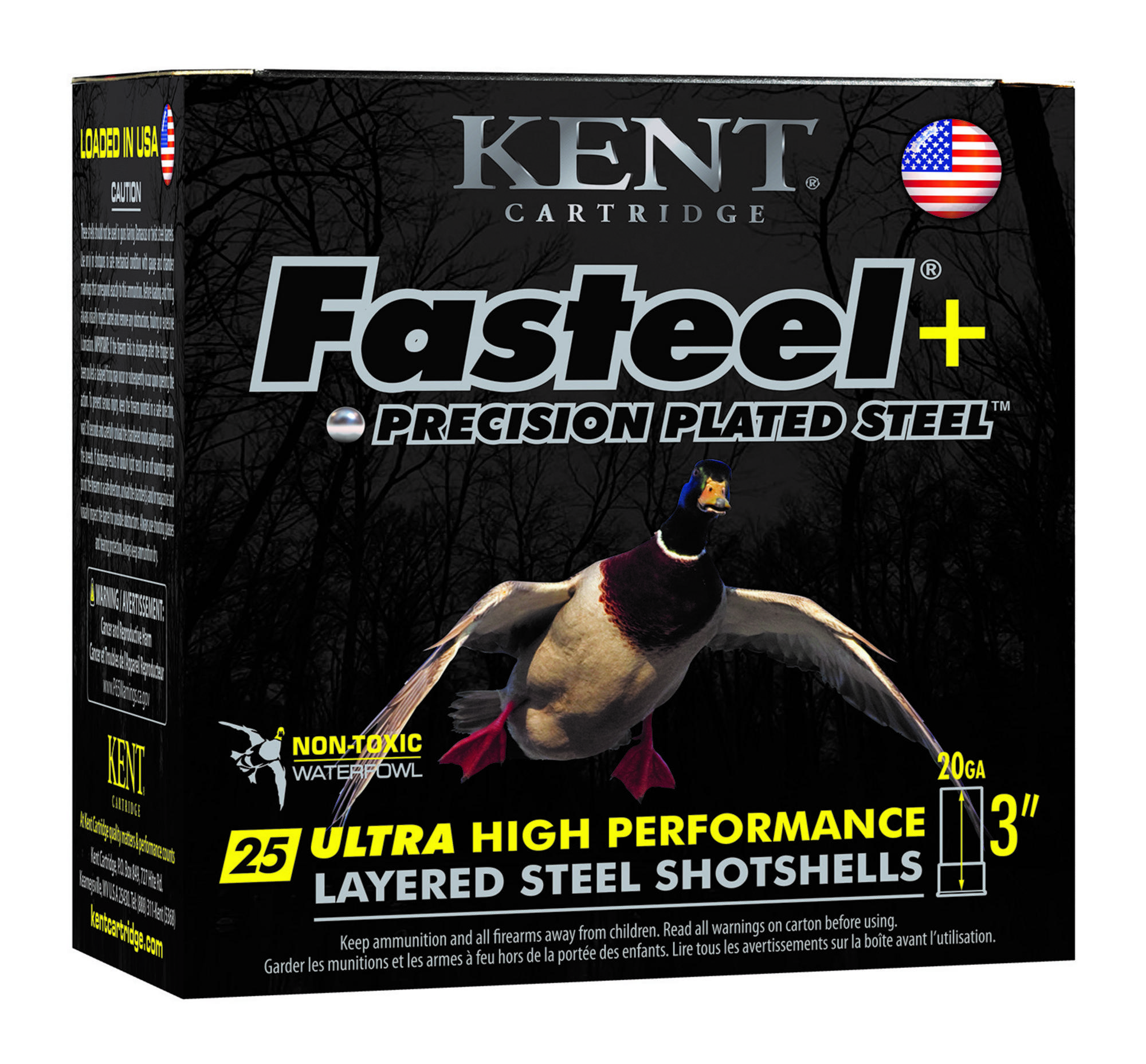 Kent Cartridge Fasteel+ Shotshells K203FSP282X4, 20 Gauge, 3", 1 oz, #2x4 Steel Shot, 25 Rds/box