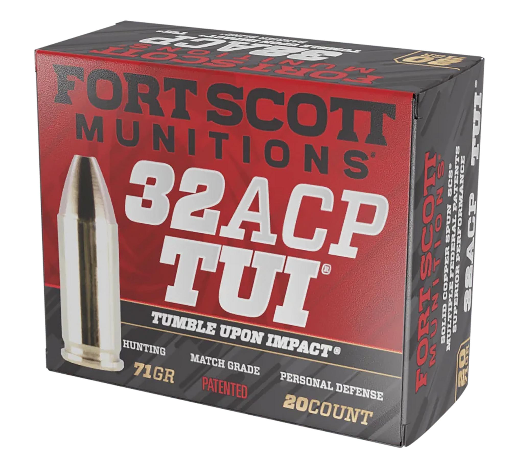 Fort Scott Munitions TUI Pistol Ammunition 32ACP71SCV, 32 ACP, Solid Copper Spun, 71 gr, 828 fps, 20 Rd/Bx