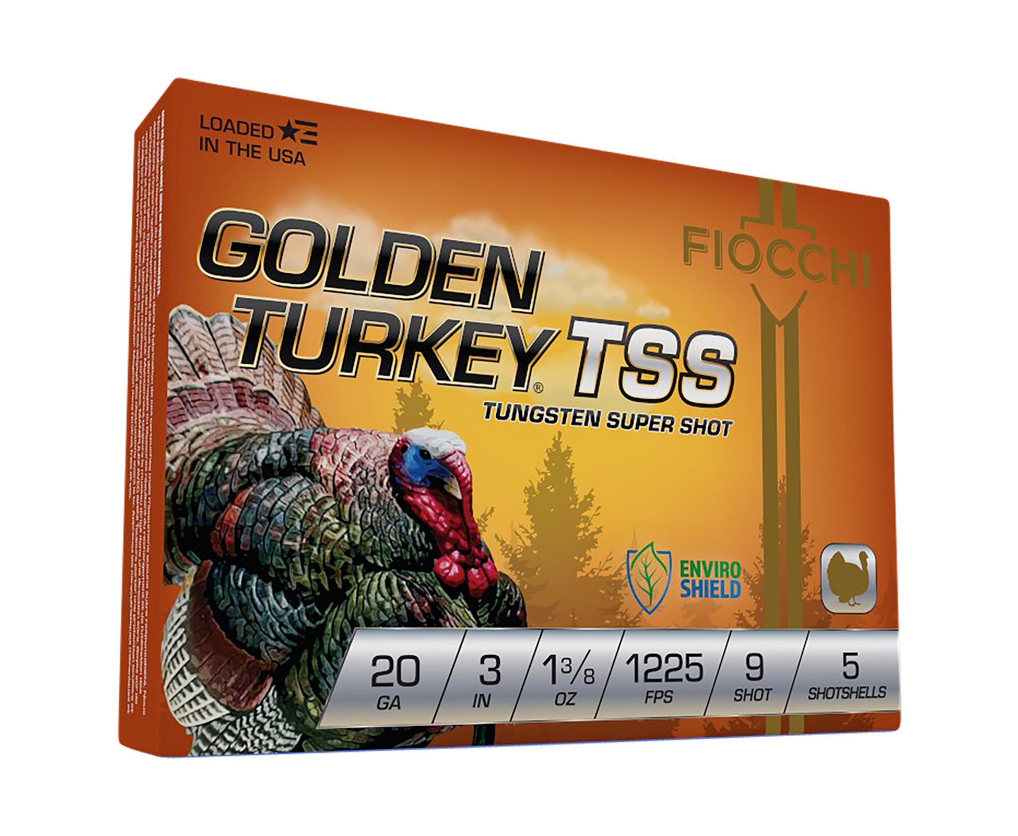 Fiocchi Golden Turkey TSS Shotshells 203TSS9, 20 Gauge, 3", 1 3/8 oz, 1225 fps, #9 Steel Shot, 5 Rds/box