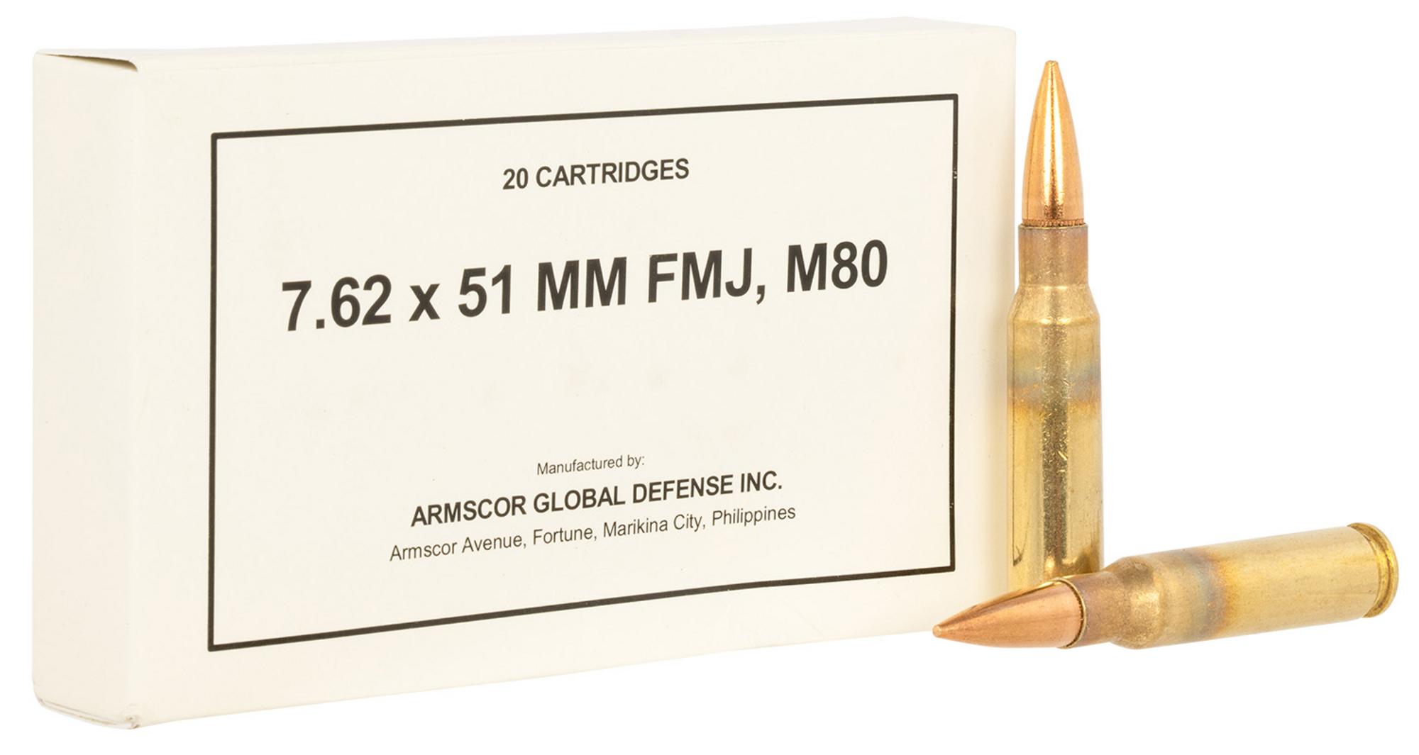 Armscor Rifle Ammunition 50319, 7.62x51mm NATO, Full Metal Jacket, 147 gr, 20 Rd/Bx