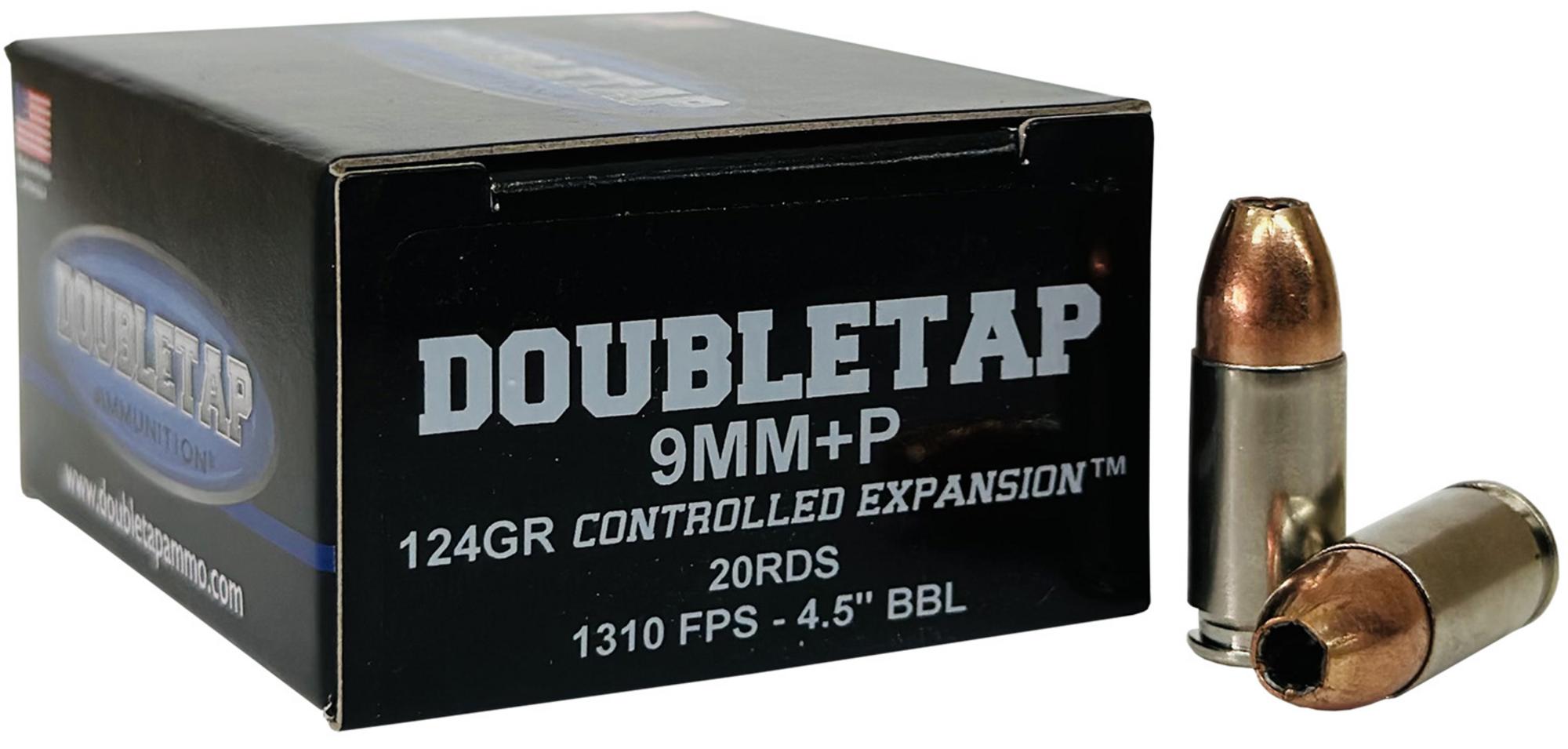 DoubleTap Controlled Expansion Pistol Ammunition 9MM124HP20, 9mm, Controlled Expansion JHP, 124 gr, 1310 fps, 20 Rd/Bx