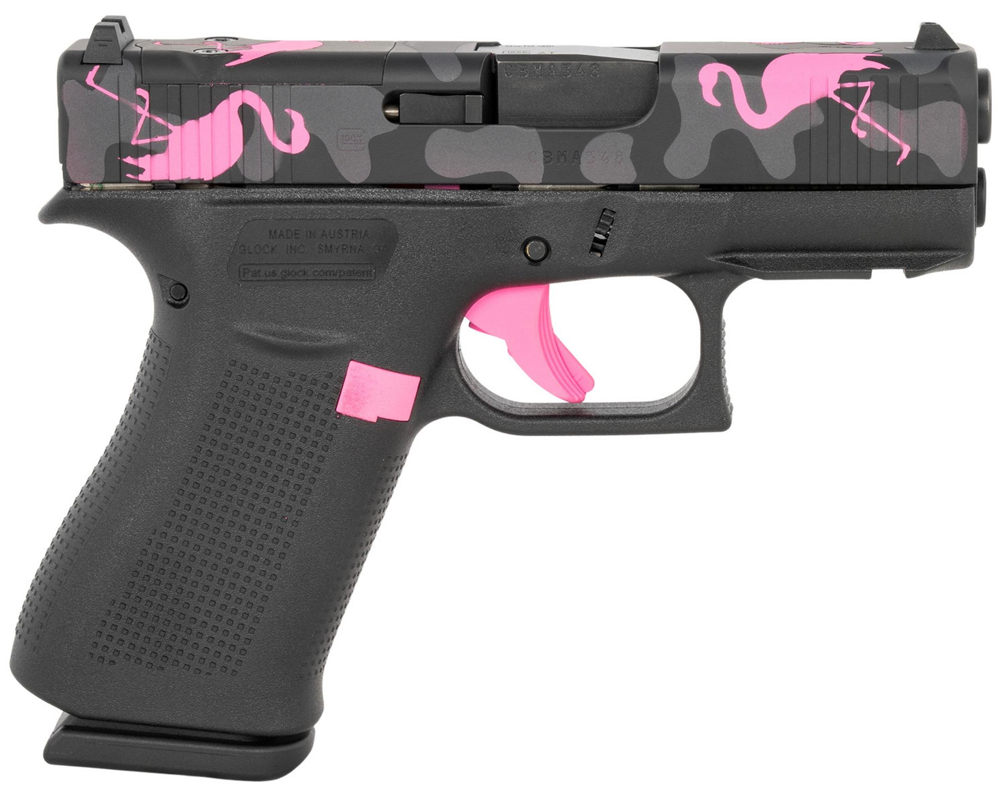 Glock 43X MOS Miami Mingo Pistol PX4350204FRMOSMM, 9mm, 3.41", Optic Ready, Black Textured Grips, Black w/Pink Flamingo Accents Finish, 10 Rds