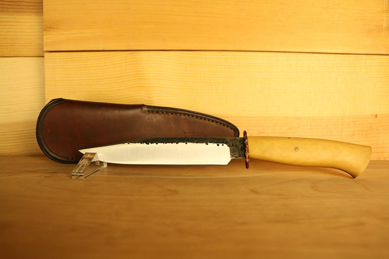 W. A. Surls Knives Hucabee Fixed Blade Knife w/Vintage Paper Micarta Handle, Leather Sheath (HUCABEEMICARTA)