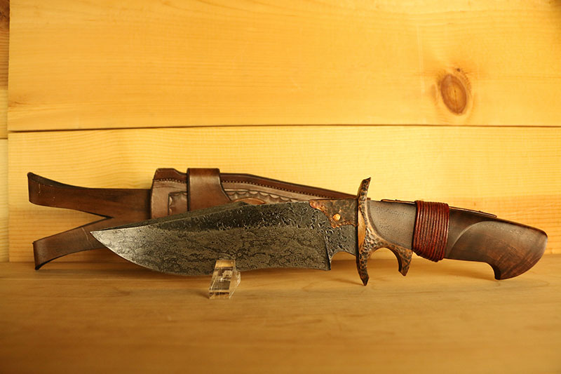 W. A. Surls Knives SubHilt Fixed Blade Knife, w/Rawhide Wrap Walnut Handle, Leather Sheath (SUBHILT)