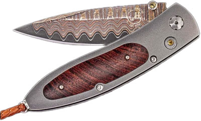 William Henry Monarch Dominica Folding Knife, Copper Wave Damascus Blade, Titanium/Cocobolo Handle (B05DOMINICA)