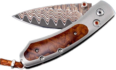 William Henry Kestrel Moab Folding Knife, Copper Wave Damascus, Titanium and Desert Ironwood Handle (B09MOAB)