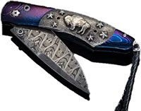 William Henry Spearpoint Buffalo Nickel III Folding Knife, Damascus Blade, Heat-colored Damascus and Carved Sterling Silver Handle (B12BUFFALONICKELIII)